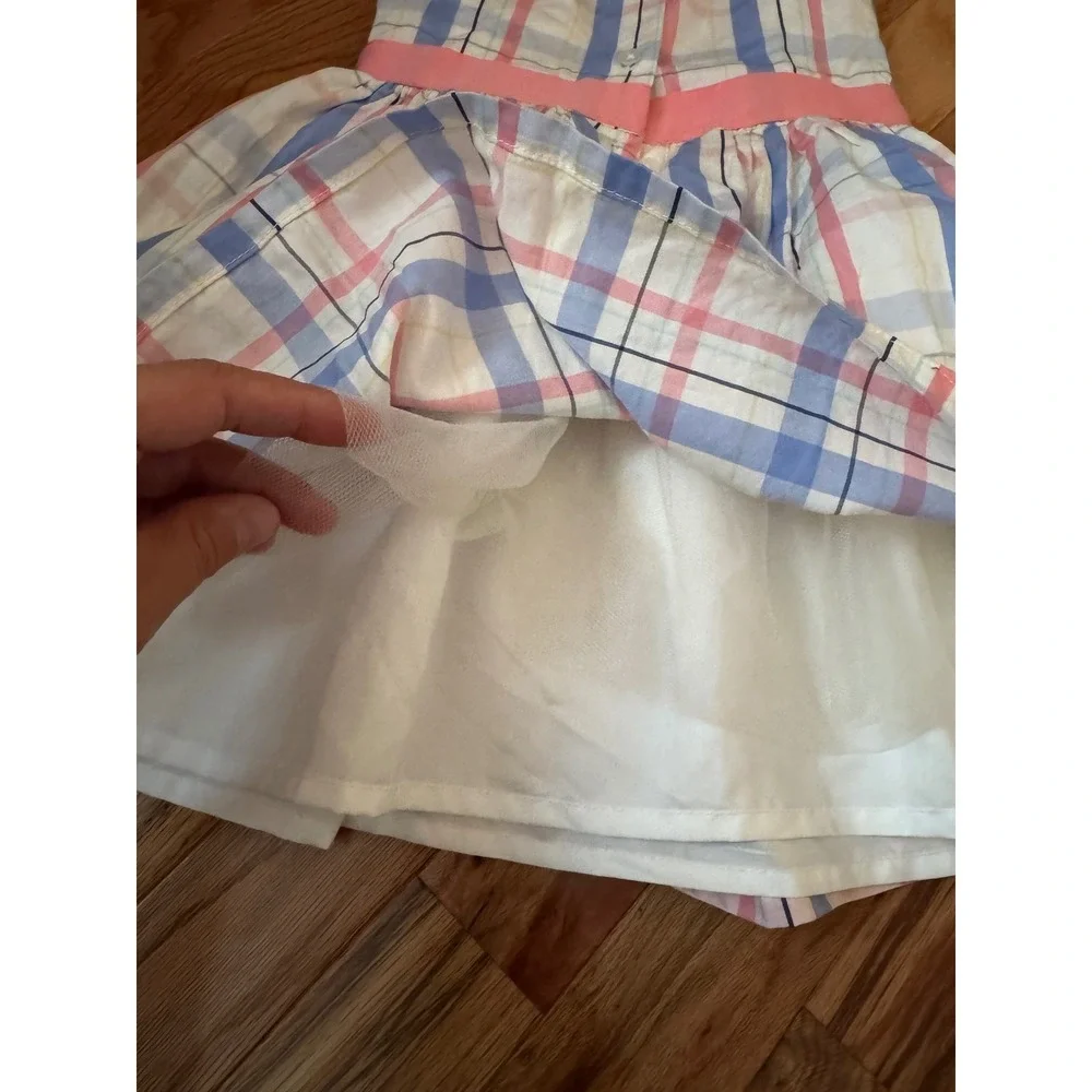 Carters Toddler Girls 3T Plaid Sleeveless Dress Pink Blue with Flower